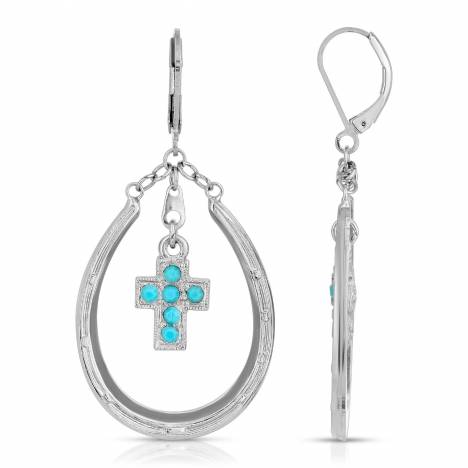 1928 Jewelry Turquoise Cross Horseshoe Earrings