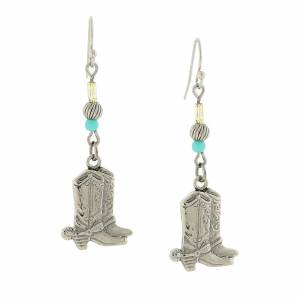 1928 Jewelry Faux Turquoise Accent Western Boots Drop Earrings