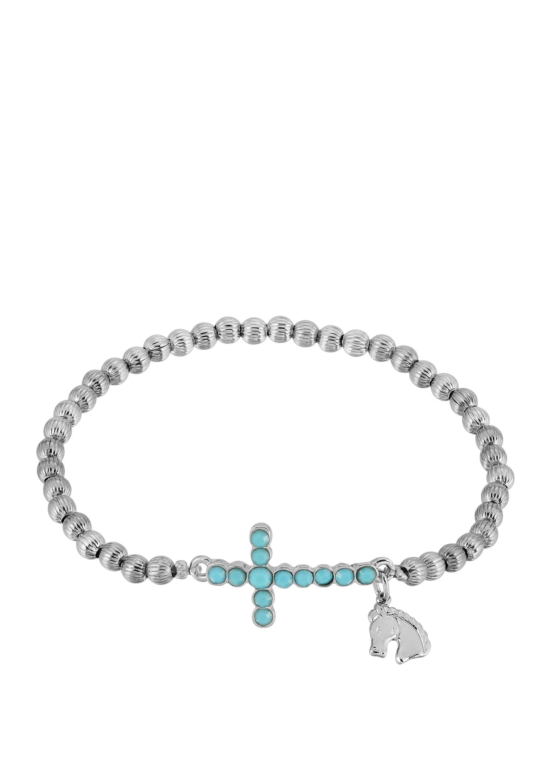 1928 Jewelry Turquoise Cross Horse Charm Stretch Bracelet