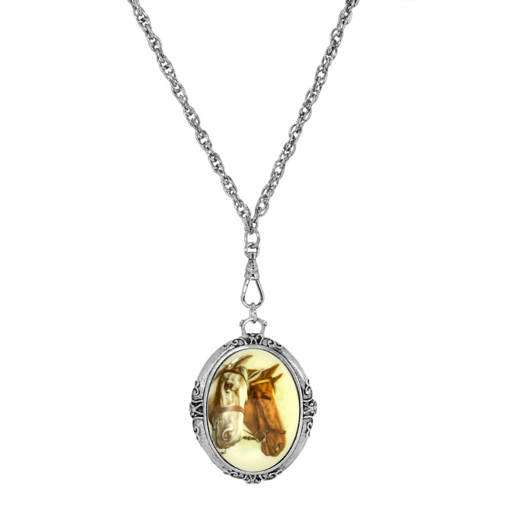 1928 Jewelry Oval Horse Head Stone Necklace