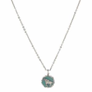 1928 Jewelry Turquoise Color Enamel Horse Pendant Necklace
