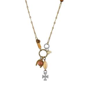1928 Jewelry T.R.U. Talisman of Tenacity with Horseshoe Cross and Gemstone Beads Necklace