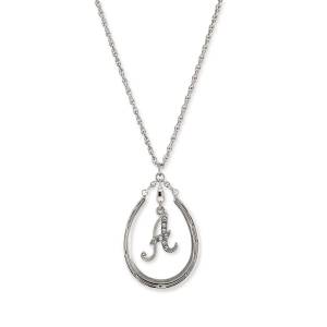 1928 Jewelry Pewter Horseshoe Crystal Initial Necklace