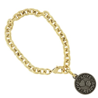 1928 Jewelry Link Chain Live Love Rescue Charm Pendant Bracelet