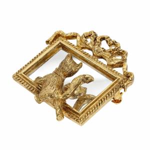 1928 Jewelry Curious Kitty Cat Mirror Frame Pin