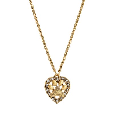 1928 Jewelry Heart And Paw Crystal Accent Pendant Necklace