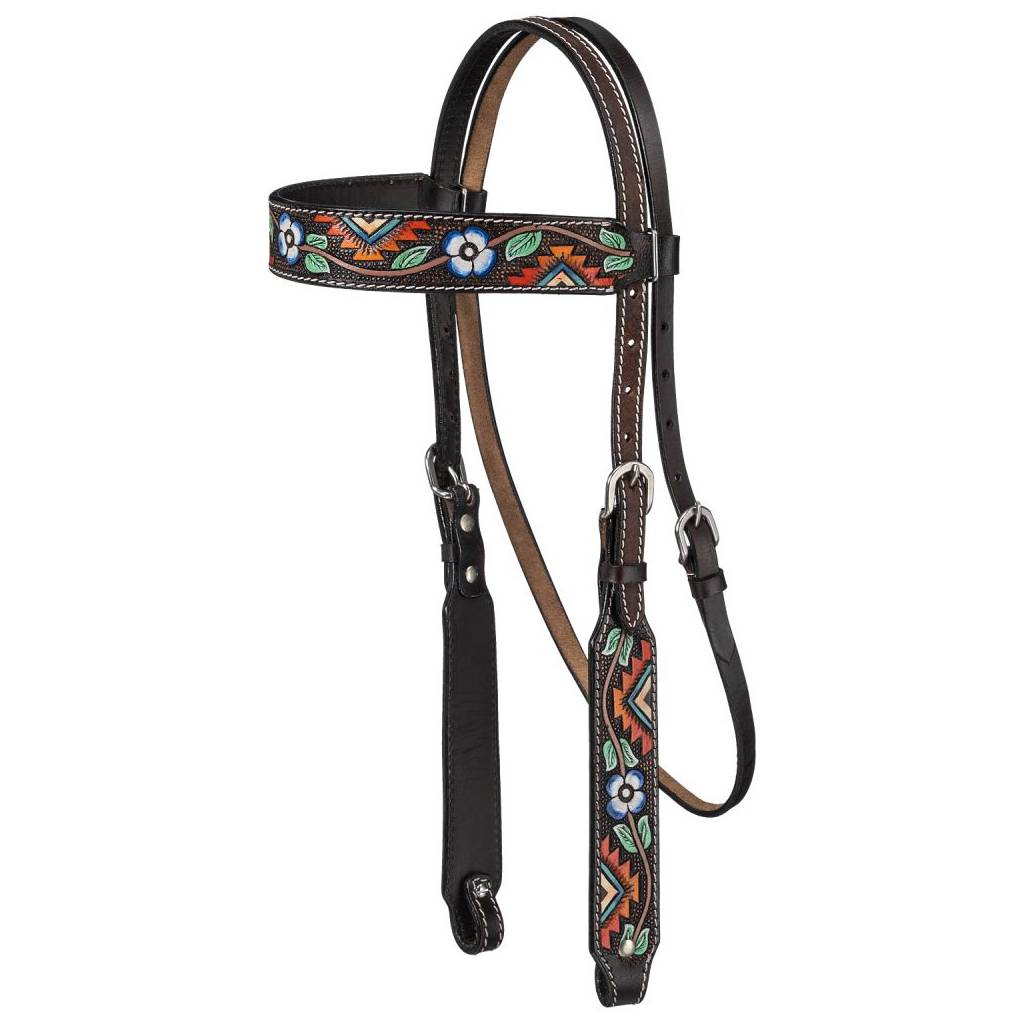 Silver Royal Aztec and Flower Browband Headstall