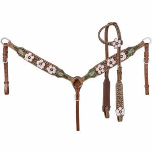 Silver Royal 3D White Poppy Headstall and Breastcollar Set