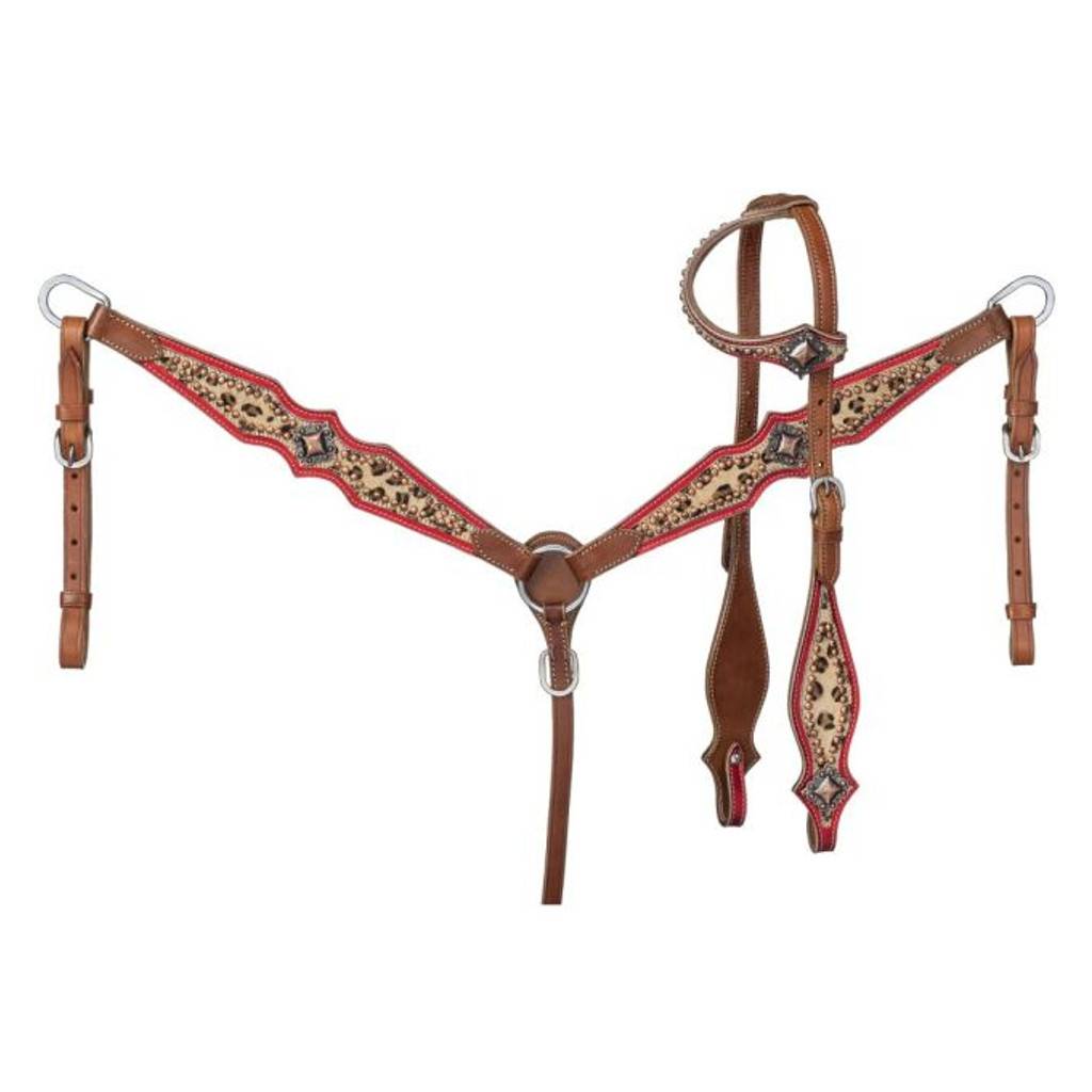 Silver Royal Hair-On Leopard Headstall and Breast Collar Set