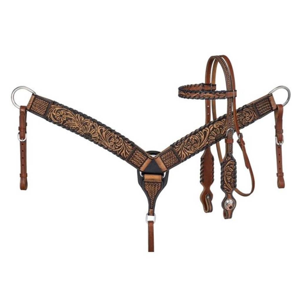 Silver Royal Sunflower and Black Lace Headstall and Breast Collar Set