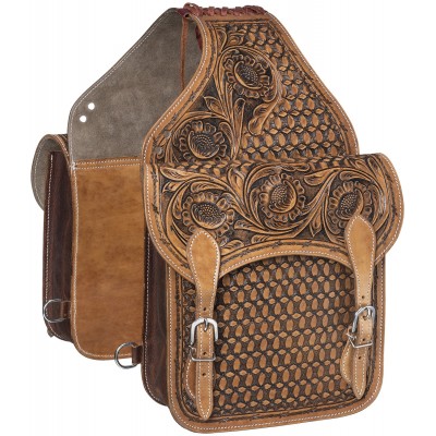 Tough-1 Floral and Barbwire Tooled Saddle Bag