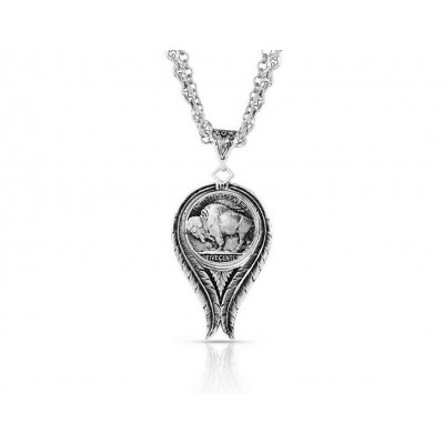 Montana Silversmiths Buffalo Spirit Feather Coin Necklace