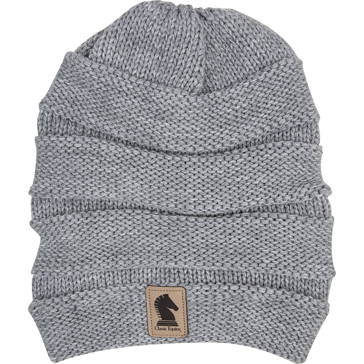 Classic Equine Scrunch Beanie with Faux Bolsa Leather