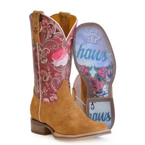 Tin Haul Ladies Square Toe Boots - Blooming Breeze with Yeehaws Sole
