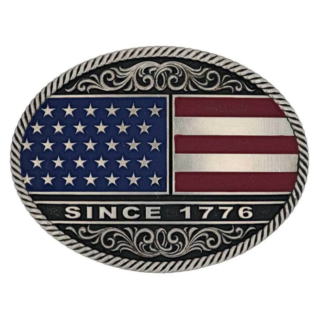 Montana Silversmiths Trimmed Circular American Flag Attitude Belt Buckle