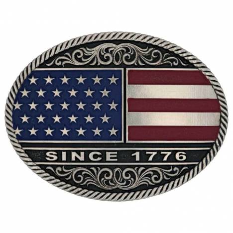 Montana Silversmiths Trimmed Circular American Flag Attitude Belt Buckle