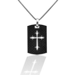 Kelly Herd Mens Etched Cross Tag Necklace