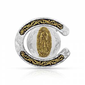 Montana Silversmiths Two Tone Horseshoe Our Lady of Guadalupe Buckle
