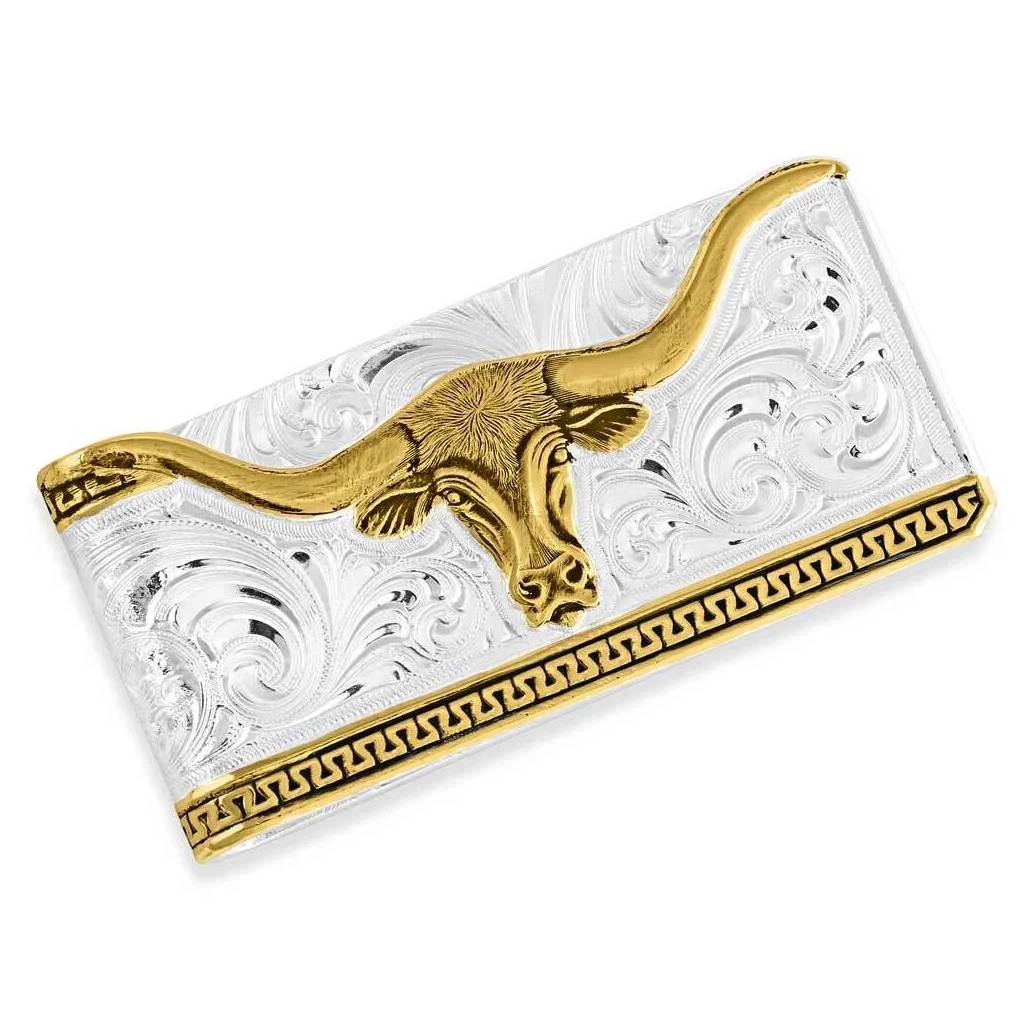 Montana Silversmiths Two-Tone Carved Longhorn Money Clip