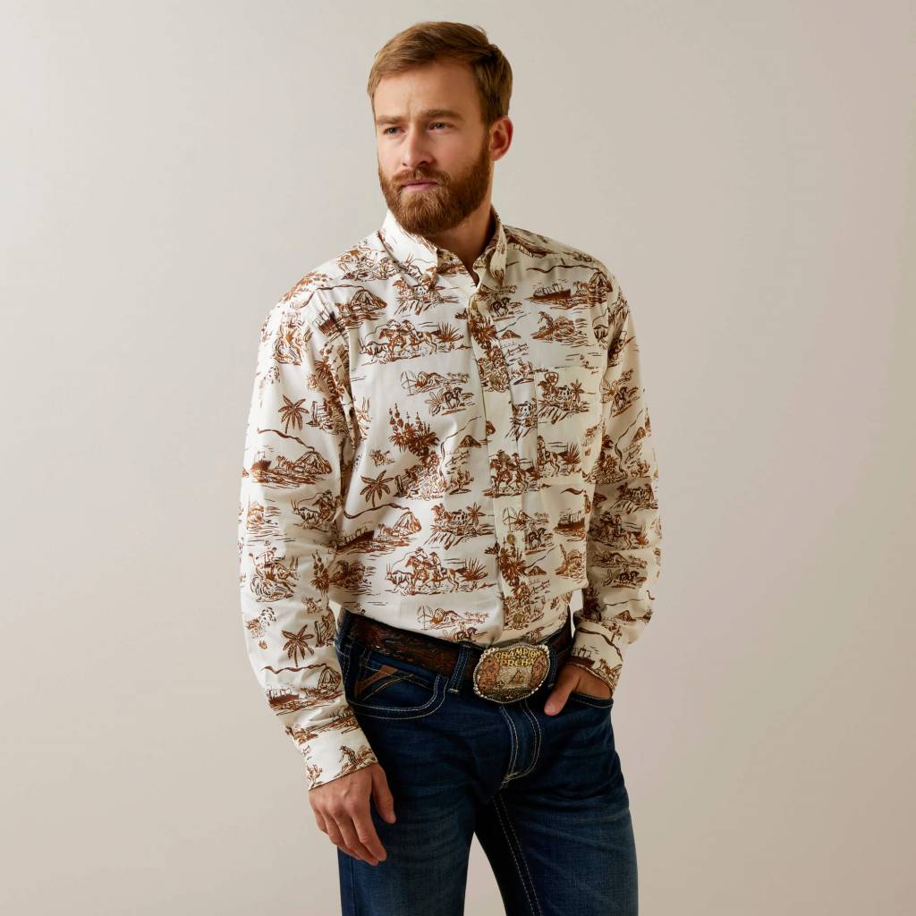 Ariat Mens Wrinkle Resist Paniolo Western Aloha Stretch Classic Fit Shirt