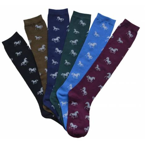 AWST Int'l Ladies "Lila" Horses All Over Darks Knee Socks - 6 Pack