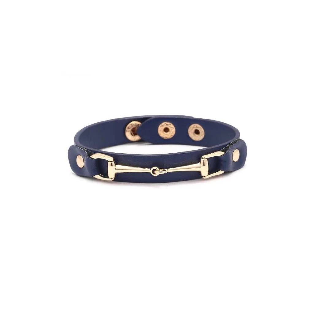 AWST Int'l Vegan Leather Bracelet with Gold Tone Snaffle Bit