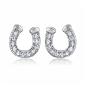 AWST Int'l Rhodium & CZ Earrings- Horseshoe