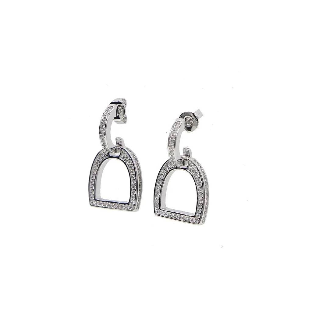 AWST Int'l Clear CZ English Stirrup Earrings