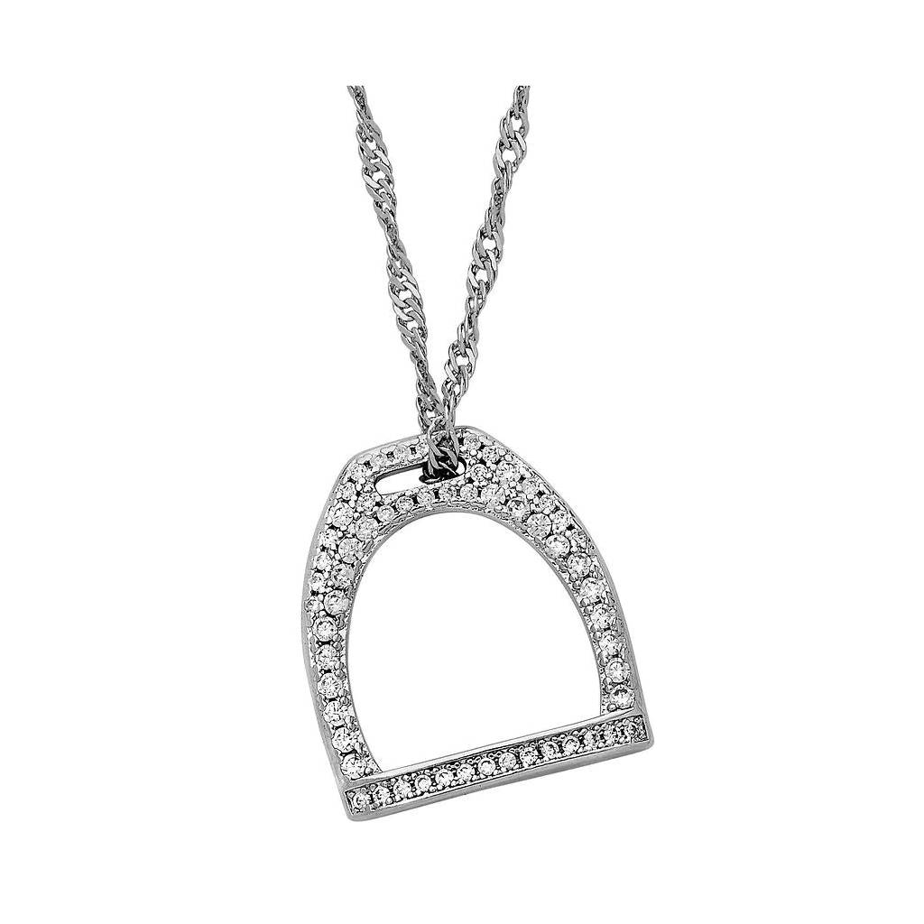 AWST Int'l Rhodium & Pave CZ Stirrup Necklace