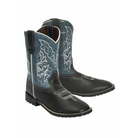 TuffRider Youth Yellowstone Rounded Toe Western Boot- Mocha with Blue- 4Y