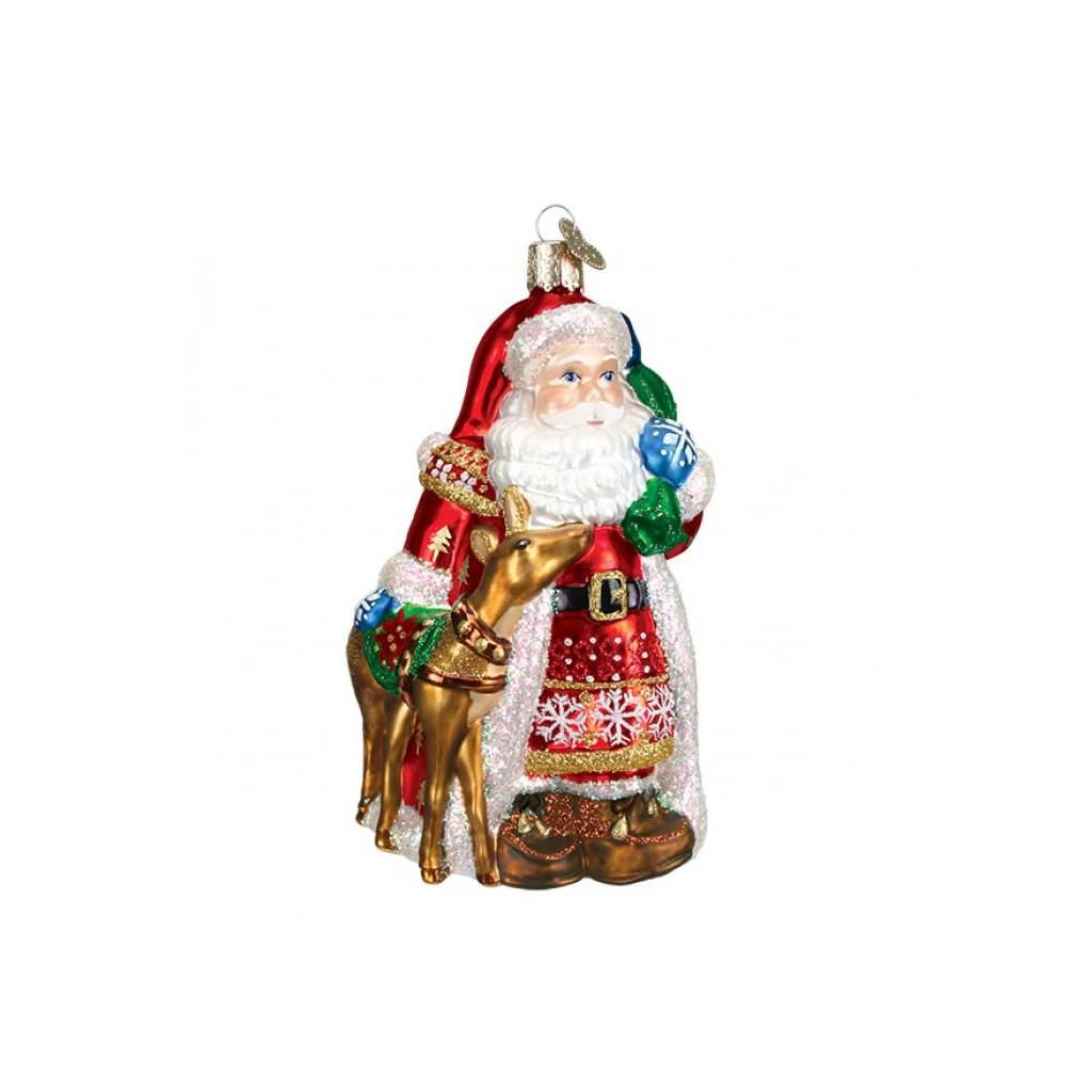 Santa & Reindeer Glass Ornament