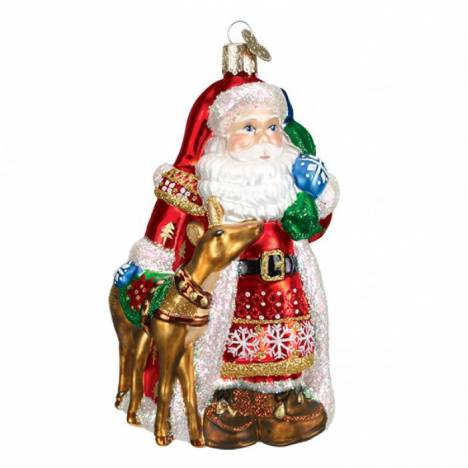 Santa & Reindeer Glass Ornament