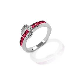 Kelly Herd Small Red Contemporary Buckle Ring - Sterling Silver