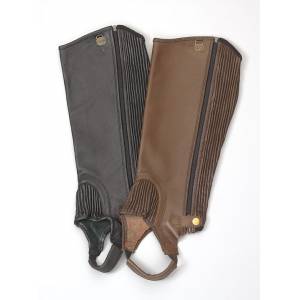 Ovation Ladies Top Grain Leather Stretch Ribb Half Chaps with Zipper