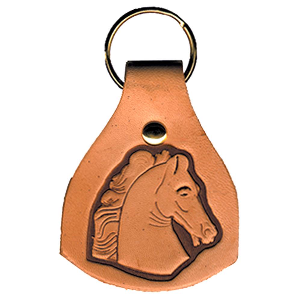 Leather Stamped Horse Head Key Fob