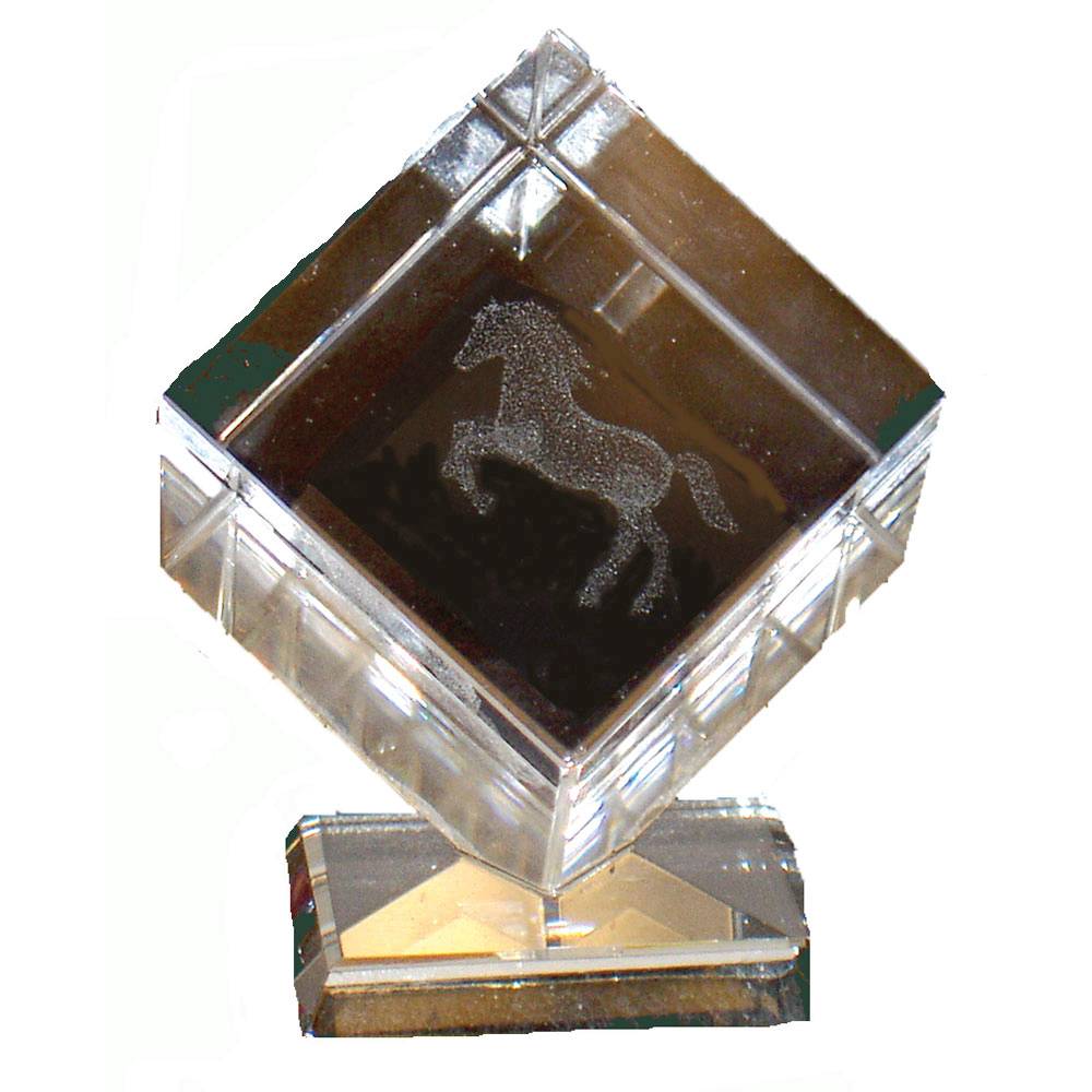 Crystal Etched Rearing Horse Paperweight with Base