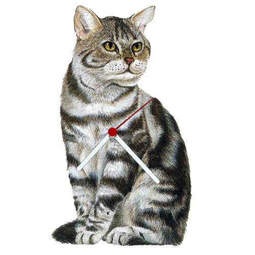 5-189977 Silver Tabby Cat Shaped Clock sku 5-189977