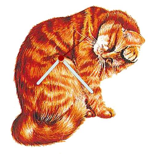 Ginger Tabby Cat Cleaning Shaped Clock