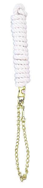 Perris Leather Collection White Heavy Duty Cotton Lead with 20in Brass Plated Chain