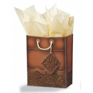 Tooled Leather Cub Gift Bag - Brown