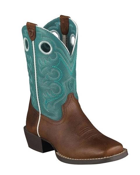 Ariat Crossfire Western Boots - Kids - Brown/Turquoise