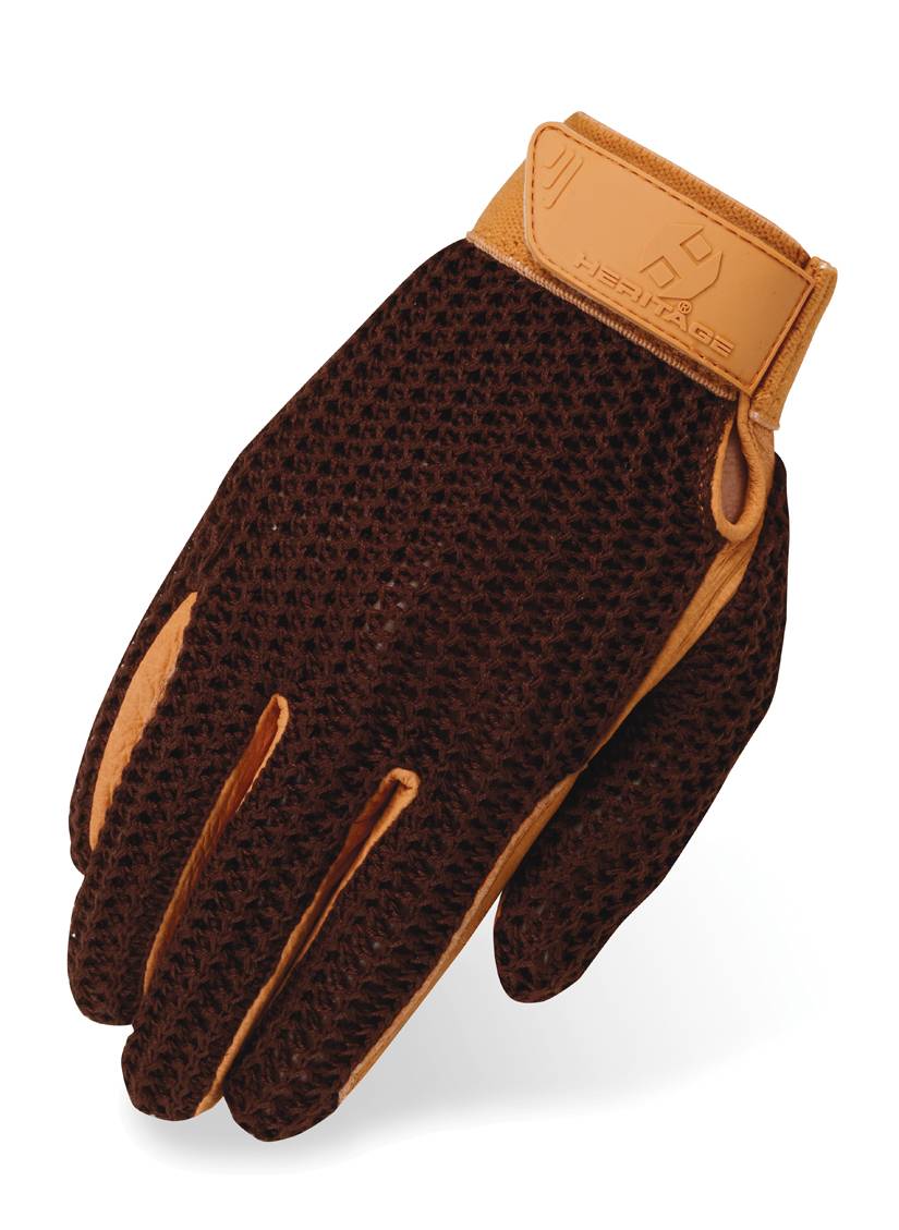 SALE £3.95 Shires Super Cool Riding Gloves Leather & Mesh Brown Childs Med 7-8 
