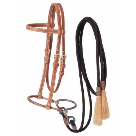 Tough-1 Harness Leather Headstall with Training Bosal & Cord Split Reins