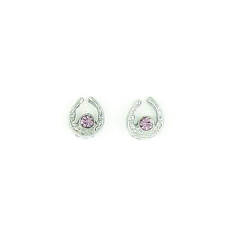 Finishing Touch Mini Horseshoe CZ Birthstone Earrings - Silver Finish