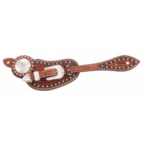 Tough-1 Premium Leather Two Tone Spur Straps with Engraved Silver Hardware