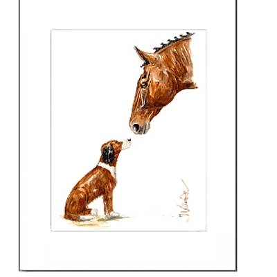 Jan Kunster Horse Prints - Friends 2 (Horse and Dog) Matted