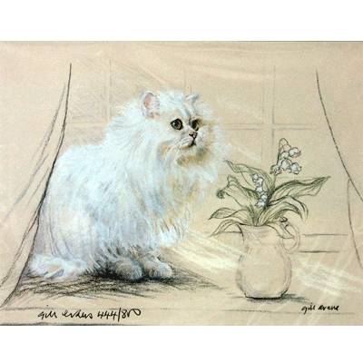 5-582350 White Cat By: Gill Evans, Matted sku 5-582350