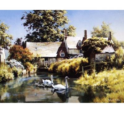 5-582404 Old Water Mill (Swans) Blank Greeting Cards - 6 Pa sku 5-582404