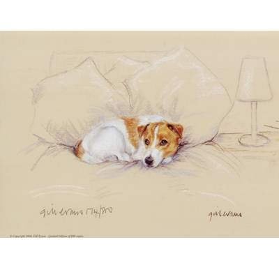 5-582497 Terrier on Bed By: Gill Evans, Matted sku 5-582497