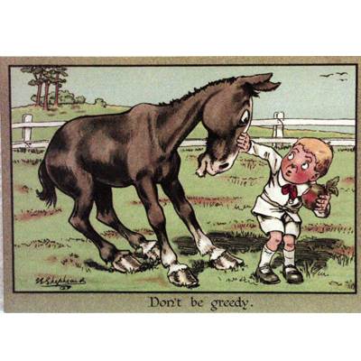 Horses - Dont be Greedy Blank Greeting Cards - 6 Pack